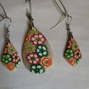 Floral Neon Plactic Earrings & Pendant